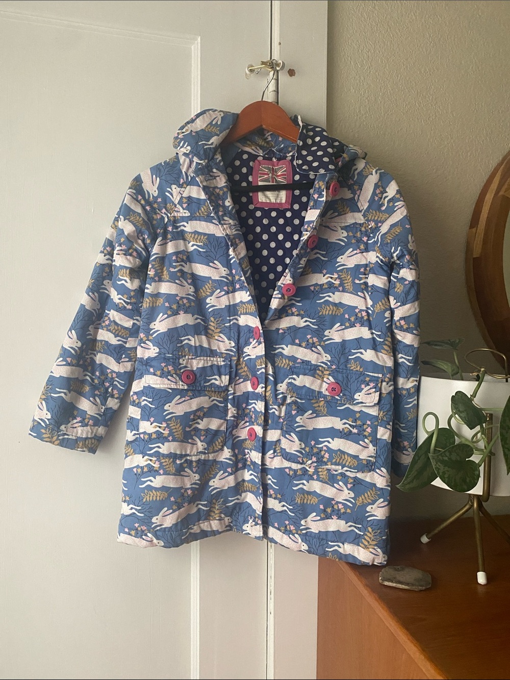 Mini Boden Blue Bunny-Print Quilted Pea Coat